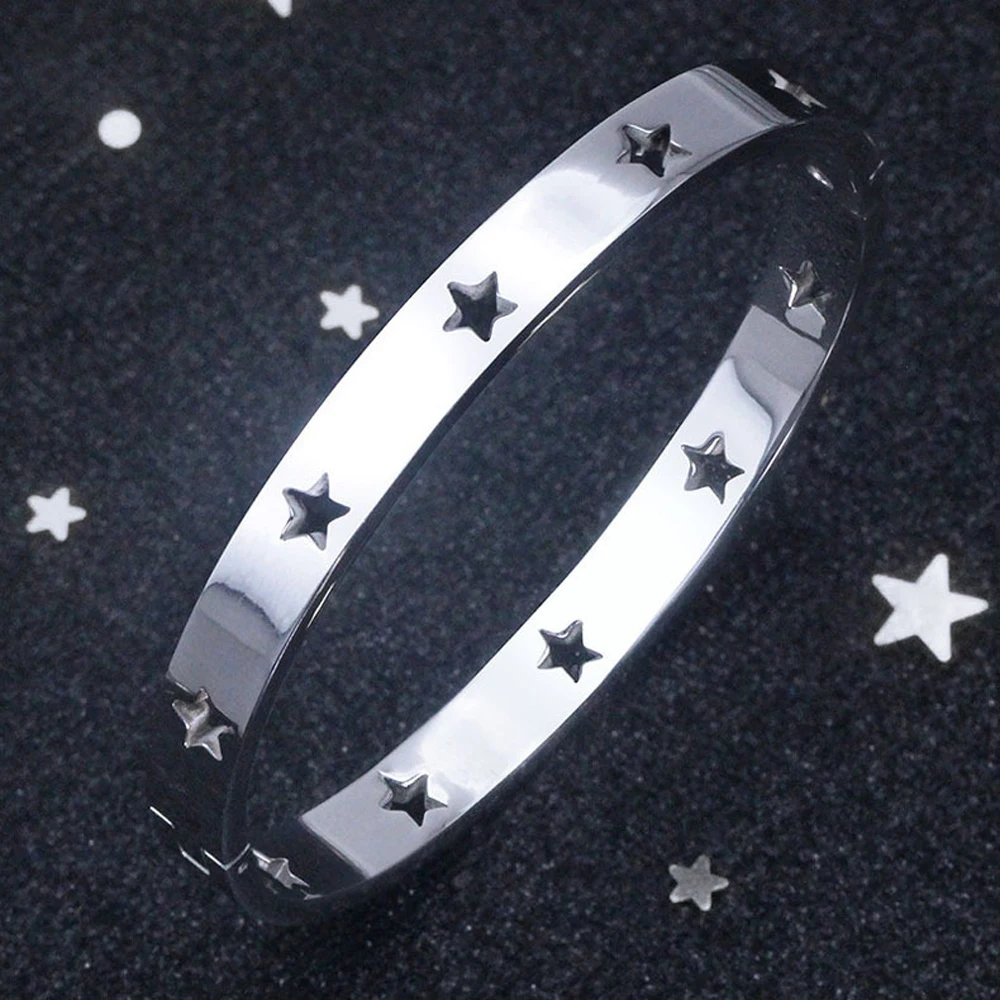 NIBASTAR Hollow Star Bracelets & Bangles For Women Fashion Stainless Steel Sweet Romantic Bracelet Rose Gold Color Jewelry Gift
