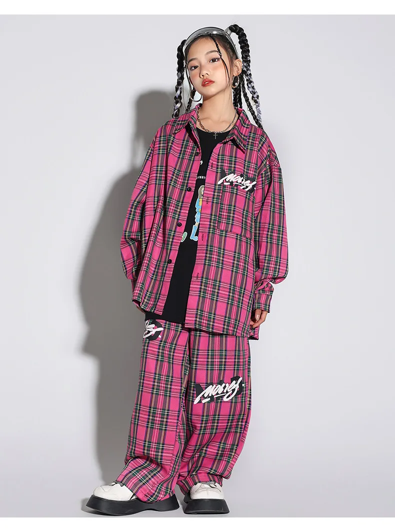 Boys Hip Hop Cool Plaid Shirt Street Dance Pants Girls Fashion Blouse Baggy Sweatpants Children Streetwear Kid Jazz Clothes Sets