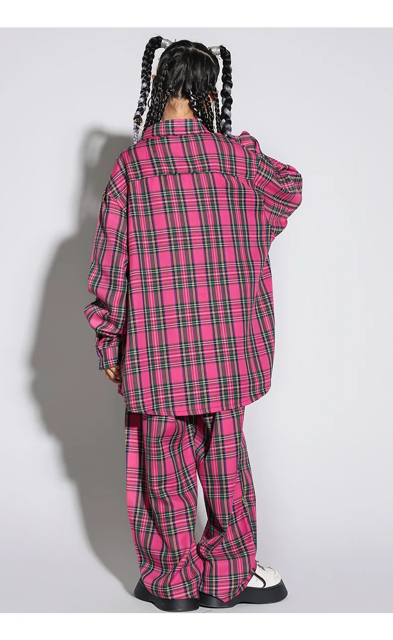 Boys Hip Hop Cool Plaid Shirt Street Dance Pants Girls Fashion Blouse Baggy Sweatpants Children Streetwear Kid Jazz Clothes Sets