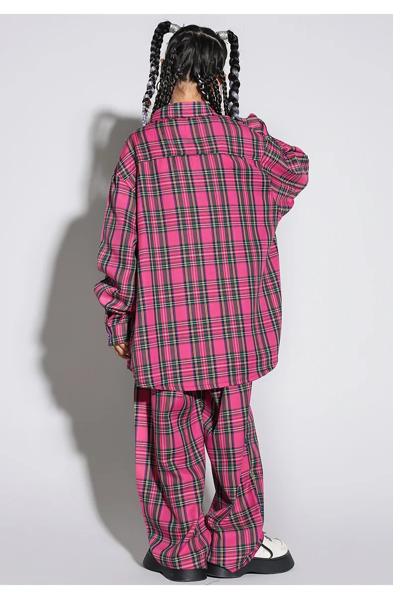 Boys Hip Hop Cool Plaid Shirt Street Dance Pants Girls Fashion Blouse Baggy Sweatpants Children Streetwear Kid Jazz Clothes Sets