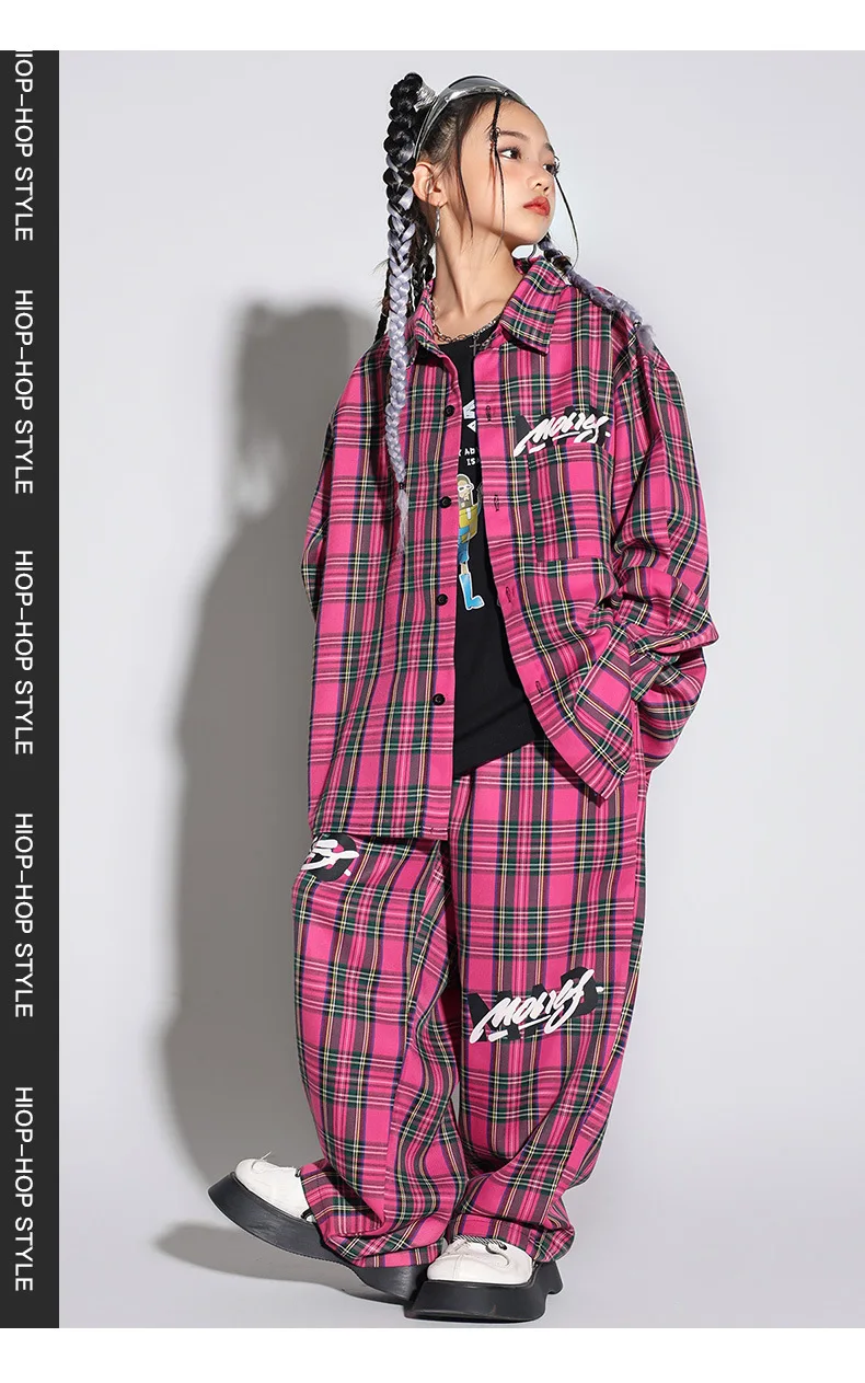 Boys Hip Hop Cool Plaid Shirt Street Dance Pants Girls Fashion Blouse Baggy Sweatpants Children Streetwear Kid Jazz Clothes Sets
