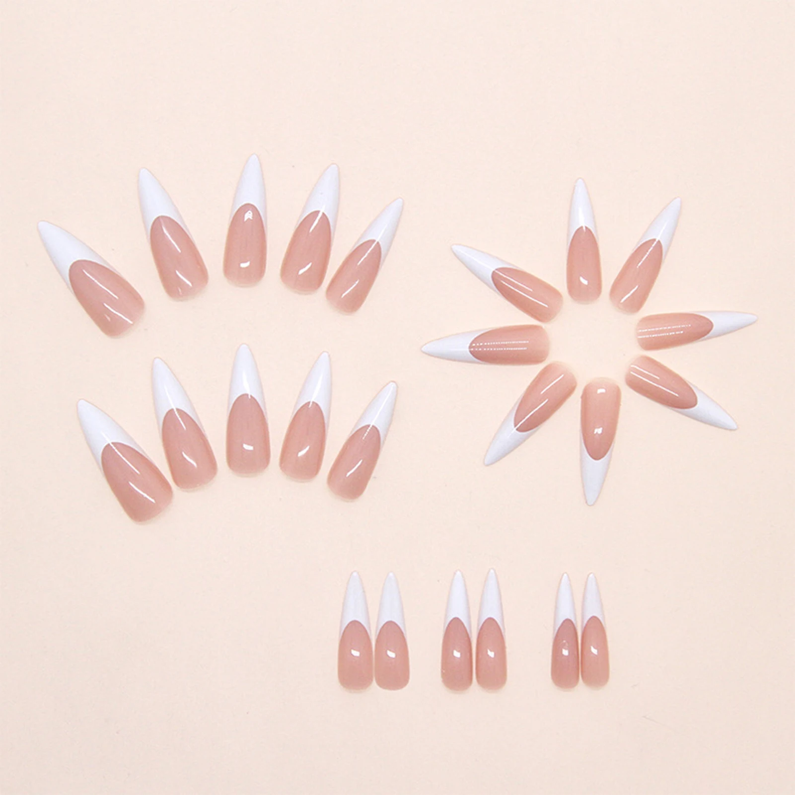 24Pcs Long Stiletto Fake Nails Spicy Girls Charm Manicure Pink Press On Nails Full Cover French False Nails Art for Women