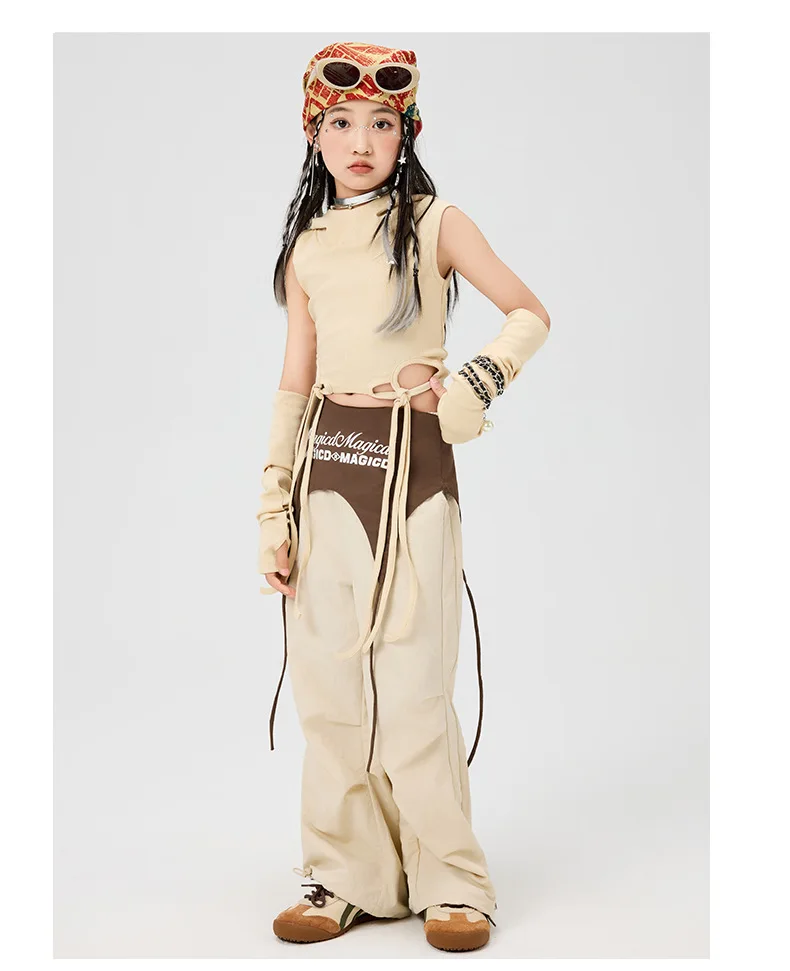 Girls Hip Hop Hoodies Joggers Pants Child Street Dance Hooded Crop Top Costume Kids K-pop Streetwear Jazz Girl Group Clothes Set