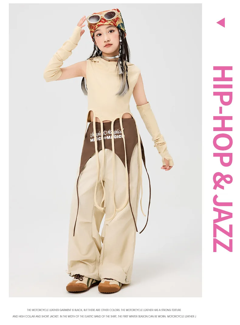 Girls Hip Hop Hoodies Joggers Pants Child Street Dance Hooded Crop Top Costume Kids K-pop Streetwear Jazz Girl Group Clothes Set