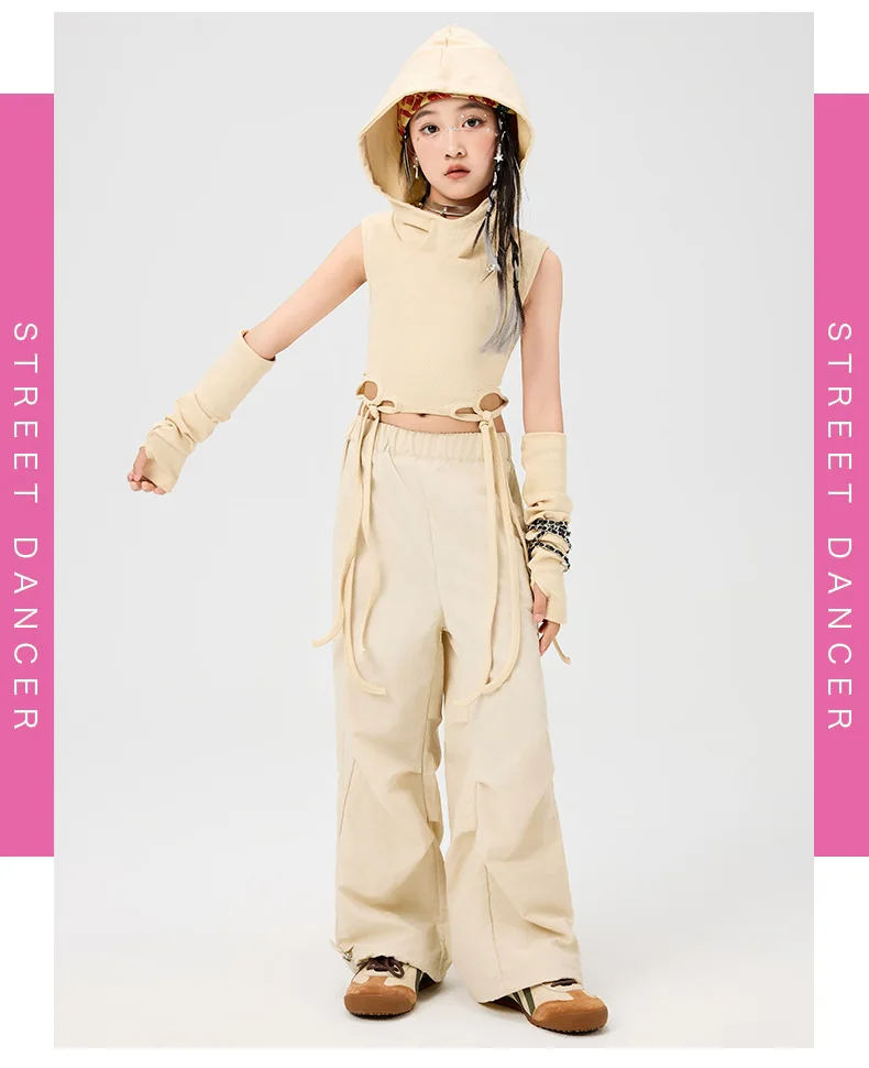 Girls Hip Hop Hoodies Joggers Pants Child Street Dance Hooded Crop Top Costume Kids K-pop Streetwear Jazz Girl Group Clothes Set