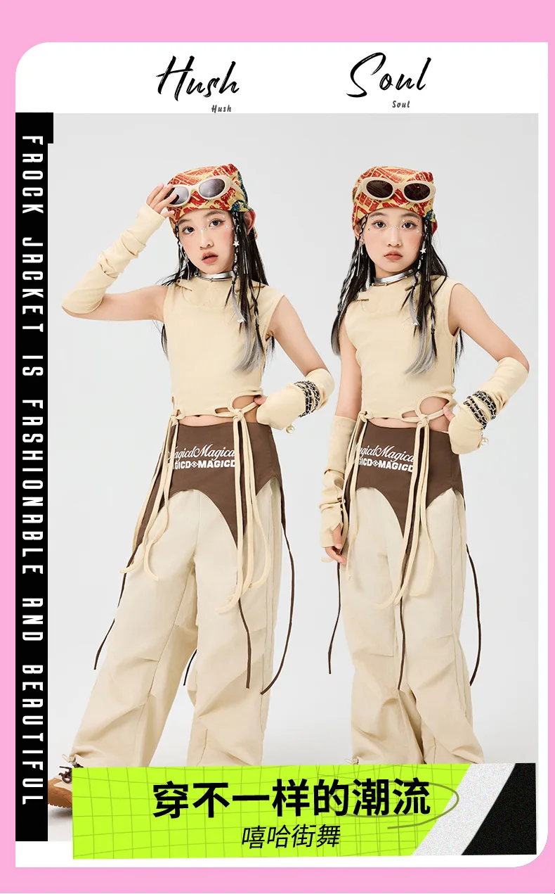 Girls Hip Hop Hoodies Joggers Pants Child Street Dance Hooded Crop Top Costume Kids K-pop Streetwear Jazz Girl Group Clothes Set