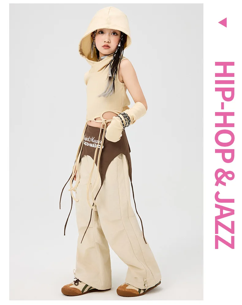 Girls Hip Hop Hoodies Joggers Pants Child Street Dance Hooded Crop Top Costume Kids K-pop Streetwear Jazz Girl Group Clothes Set