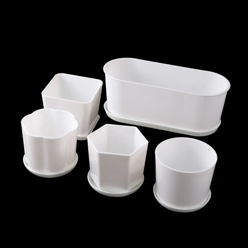 White Minimalist Polygonal Flower Pot With Tray Gardening Thickened Plastic Garden Pot Indoor Small Potted Plants Fleshy 1 Pc