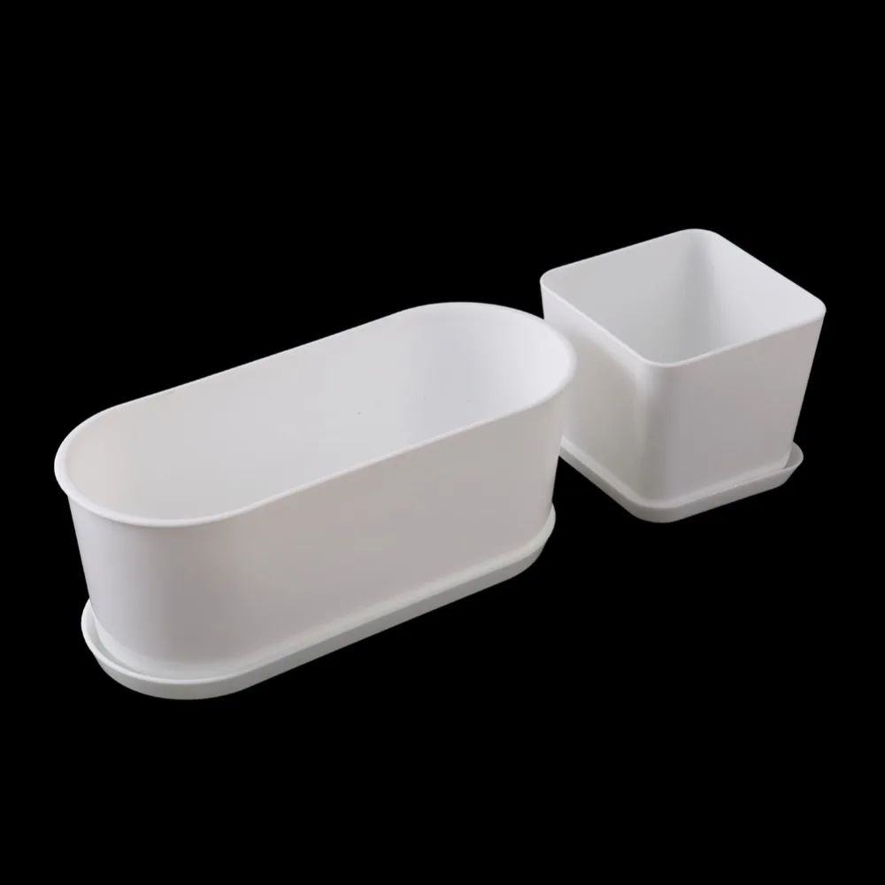 White Minimalist Polygonal Flower Pot With Tray Gardening Thickened Plastic Garden Pot Indoor Small Potted Plants Fleshy 1 Pc