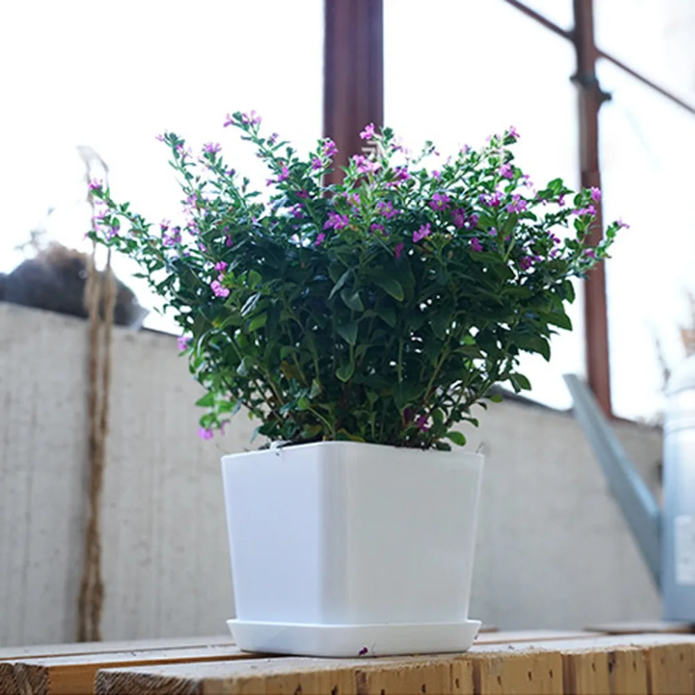 White Minimalist Polygonal Flower Pot With Tray Gardening Thickened Plastic Garden Pot Indoor Small Potted Plants Fleshy 1 Pc