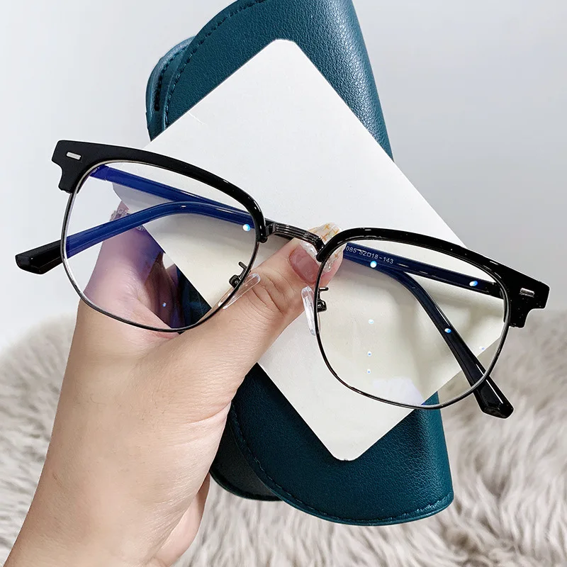 Fashion Semi Rimless Anti-blue Light Glasses Men Women Rectangle Trendy Accessory Eyeglasses Outdoor Office Unisex Eyewear