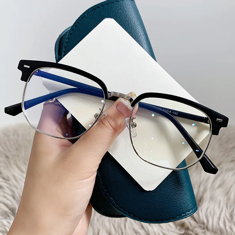 Fashion Semi Rimless Anti-blue Light Glasses Men Women Rectangle Trendy Accessory Eyeglasses Outdoor Office Unisex Eyewear