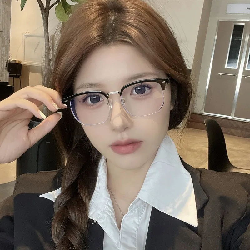Fashion Semi Rimless Anti-blue Light Glasses Men Women Rectangle Trendy Accessory Eyeglasses Outdoor Office Unisex Eyewear