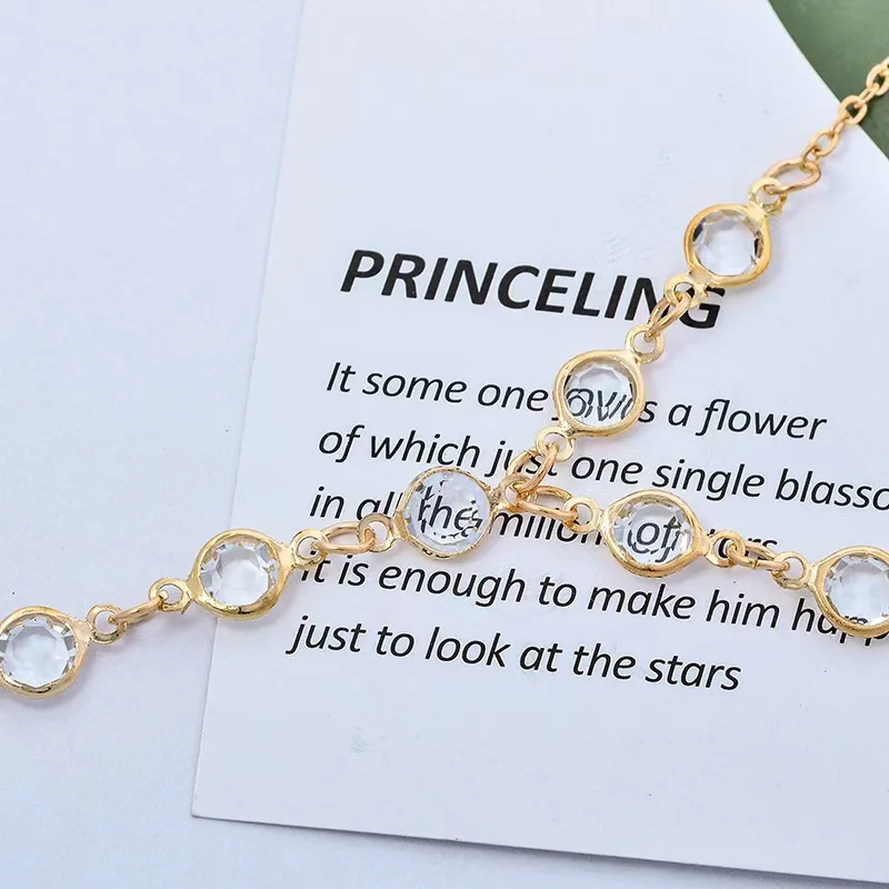 Fashion Multilayer Rhinestone Beaded Bracelet Ring for Women Light Luxury Metal Finger Chain Party Jewelry Accessories Gifts