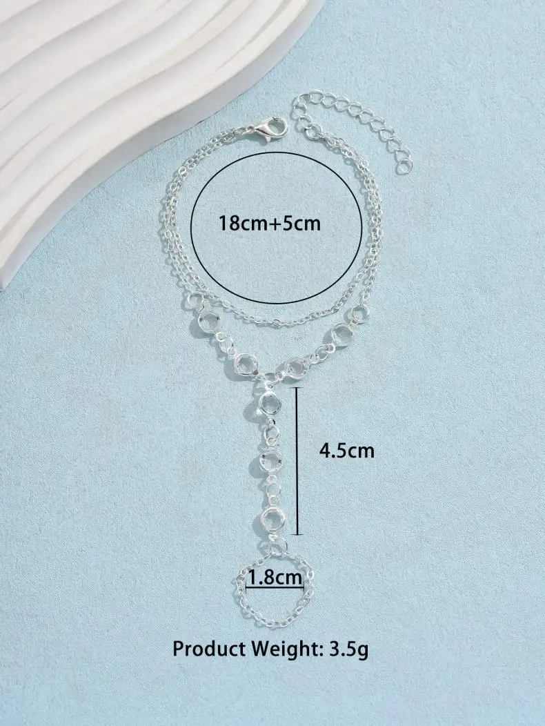Fashion Multilayer Rhinestone Beaded Bracelet Ring for Women Light Luxury Metal Finger Chain Party Jewelry Accessories Gifts