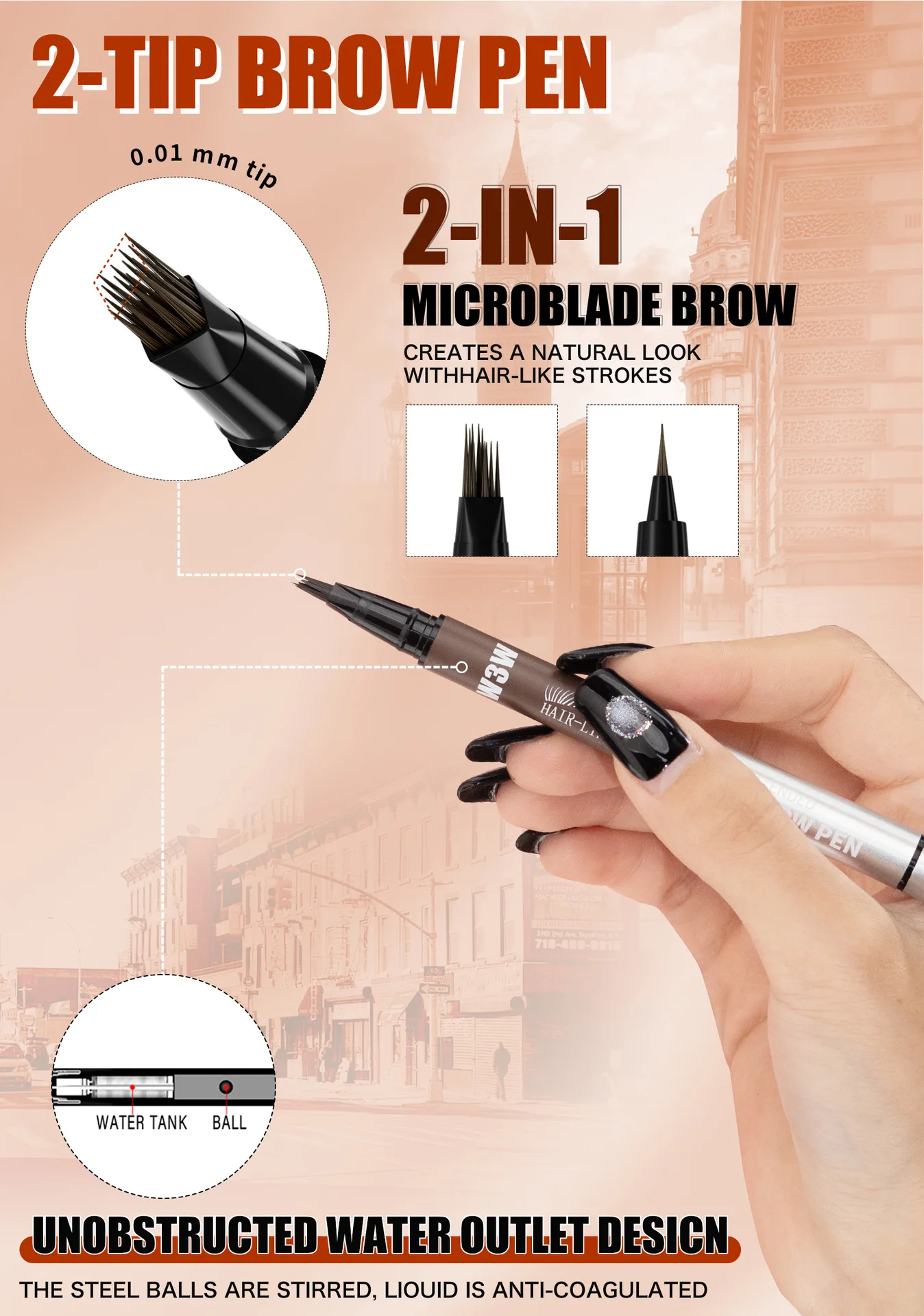 Dual Ended Eyebrow Pencil Waterproof Highly Pigmented Long Lasting Non Smudge 4D Microblading Effect 2 in 1 Liquid Pen