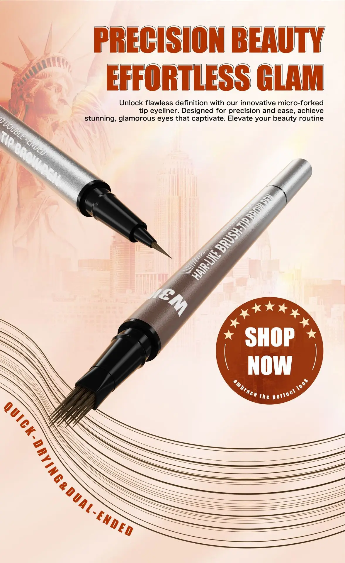 Dual Ended Eyebrow Pencil Waterproof Highly Pigmented Long Lasting Non Smudge 4D Microblading Effect 2 in 1 Liquid Pen