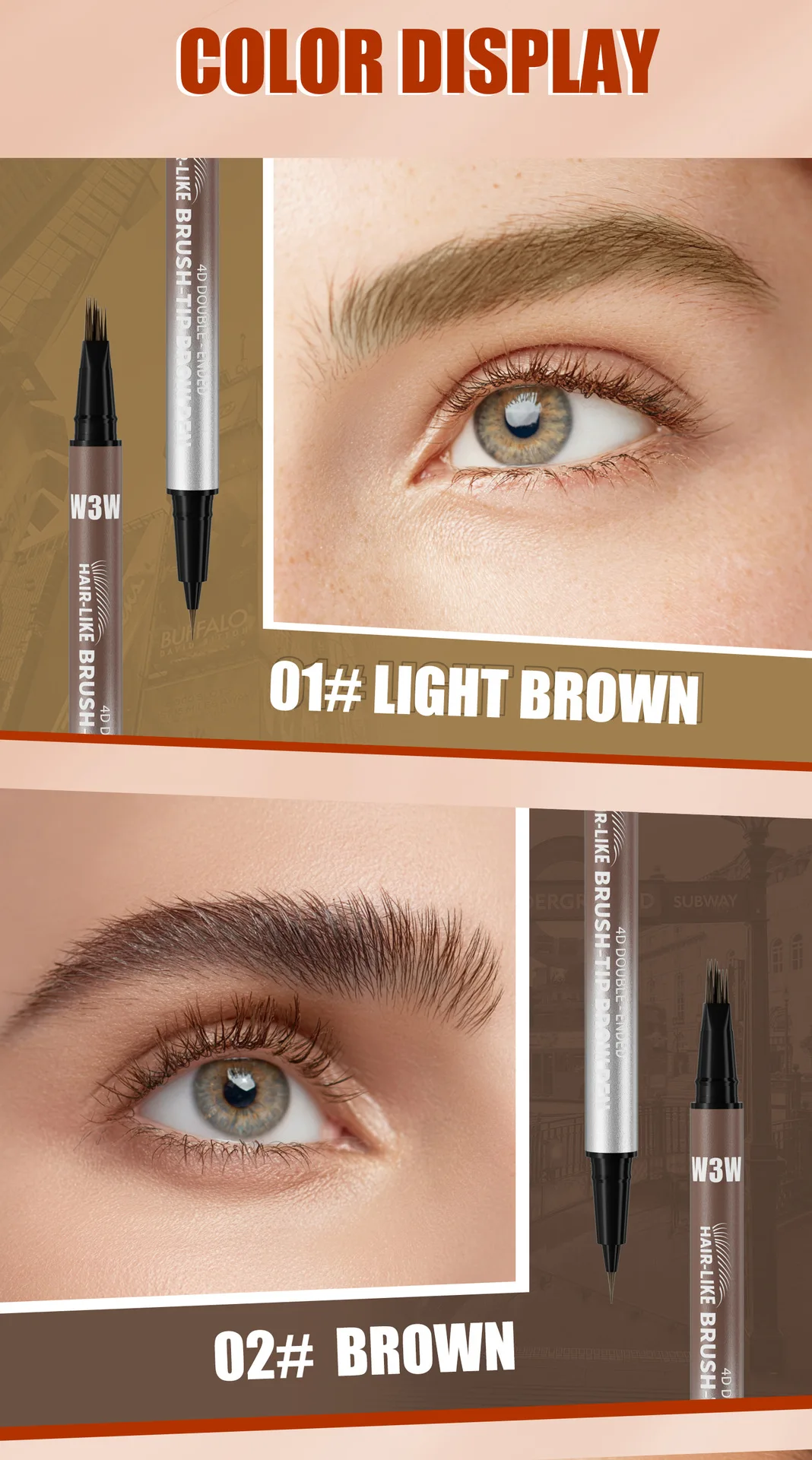 Dual Ended Eyebrow Pencil Waterproof Highly Pigmented Long Lasting Non Smudge 4D Microblading Effect 2 in 1 Liquid Pen