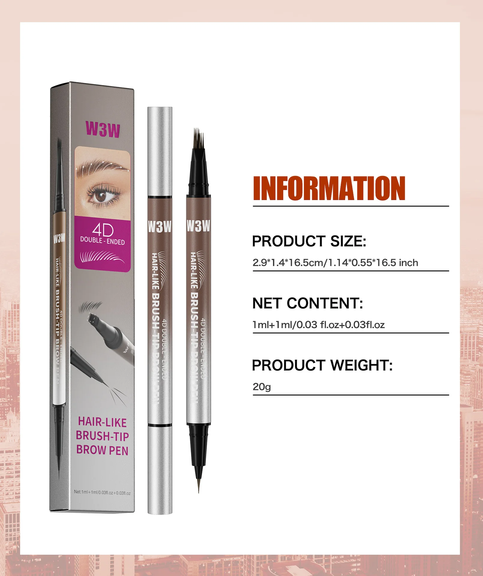Dual Ended Eyebrow Pencil Waterproof Highly Pigmented Long Lasting Non Smudge 4D Microblading Effect 2 in 1 Liquid Pen