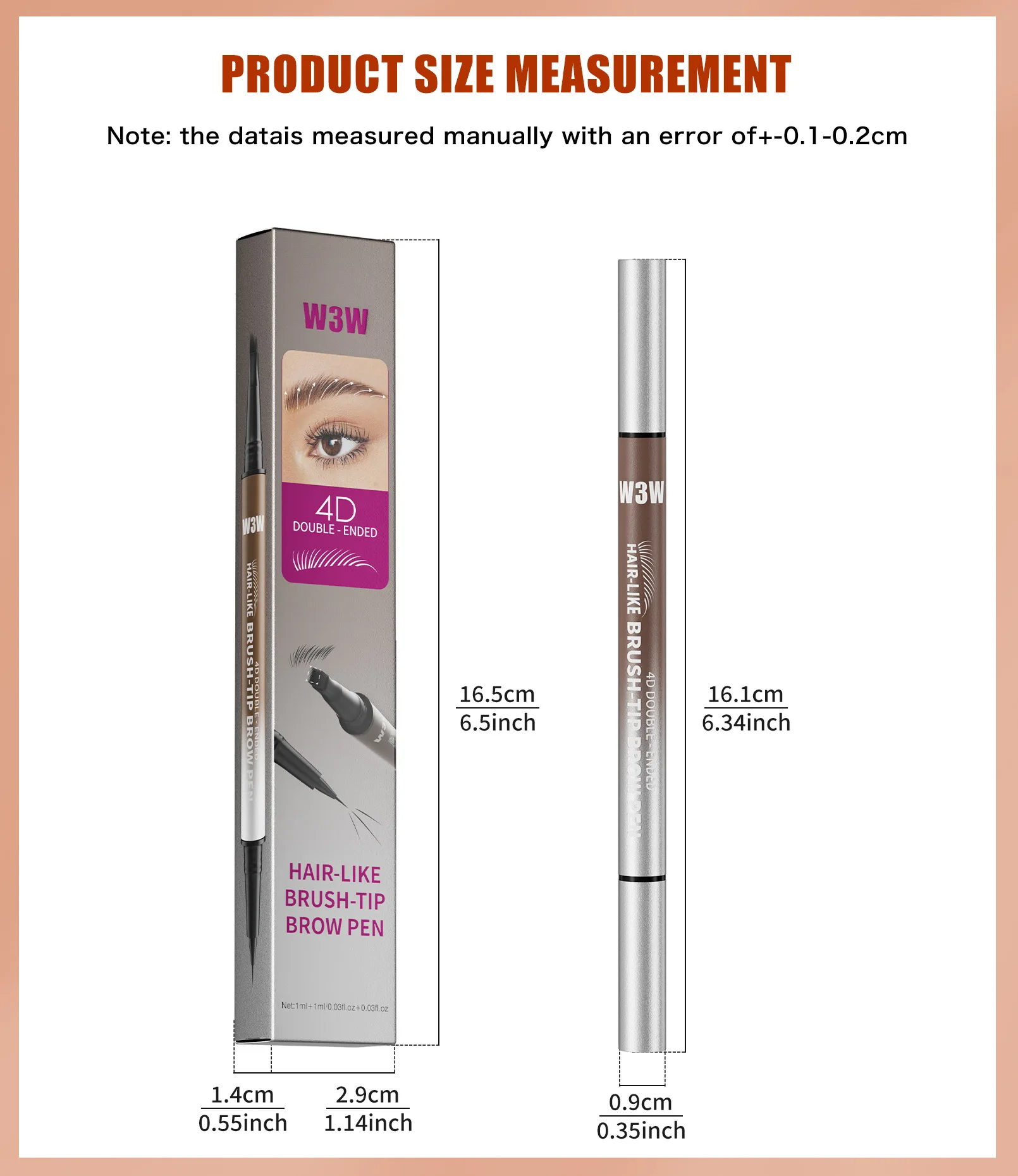 Dual Ended Eyebrow Pencil Waterproof Highly Pigmented Long Lasting Non Smudge 4D Microblading Effect 2 in 1 Liquid Pen