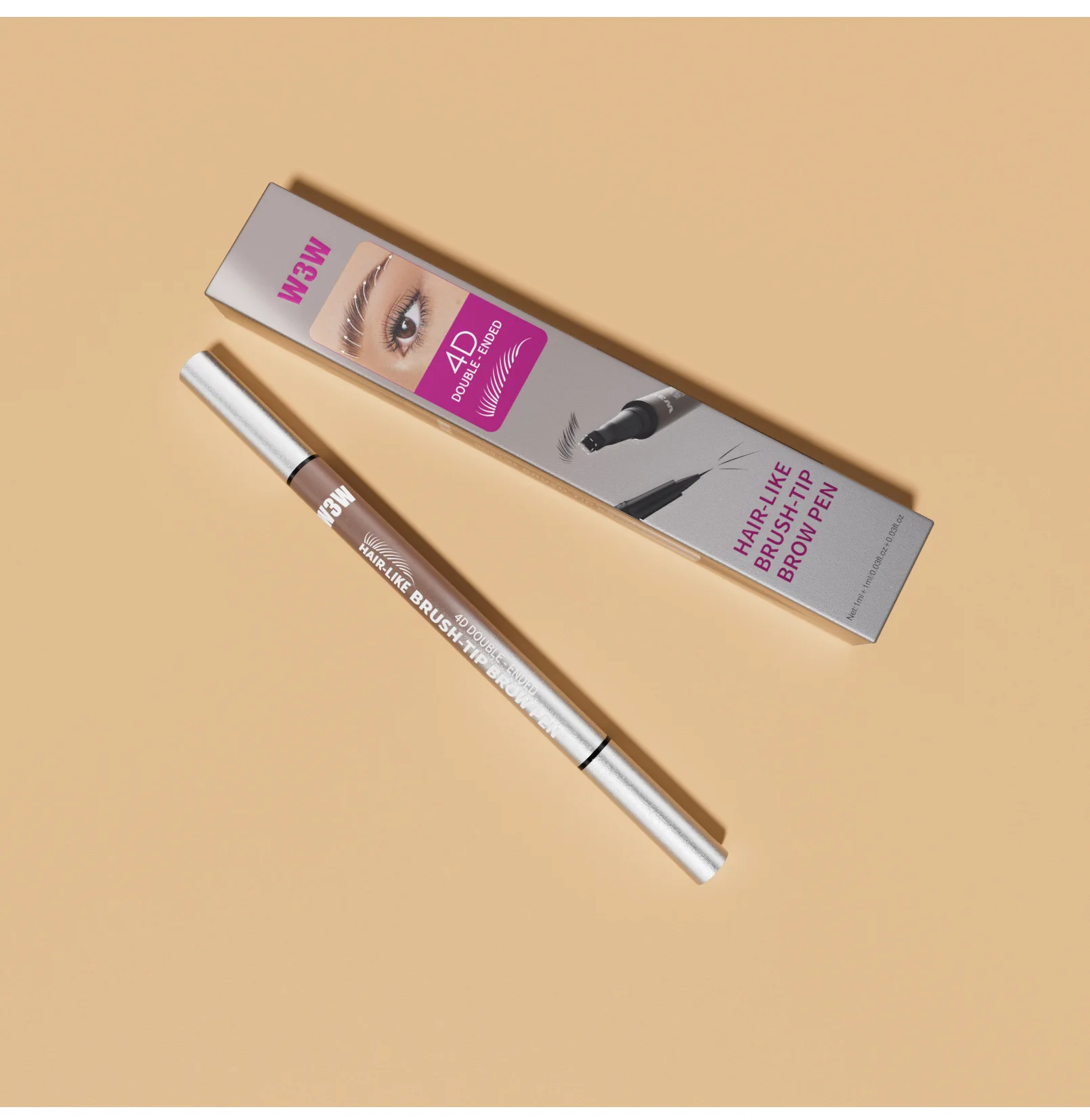 Dual Ended Eyebrow Pencil Waterproof Highly Pigmented Long Lasting Non Smudge 4D Microblading Effect 2 in 1 Liquid Pen