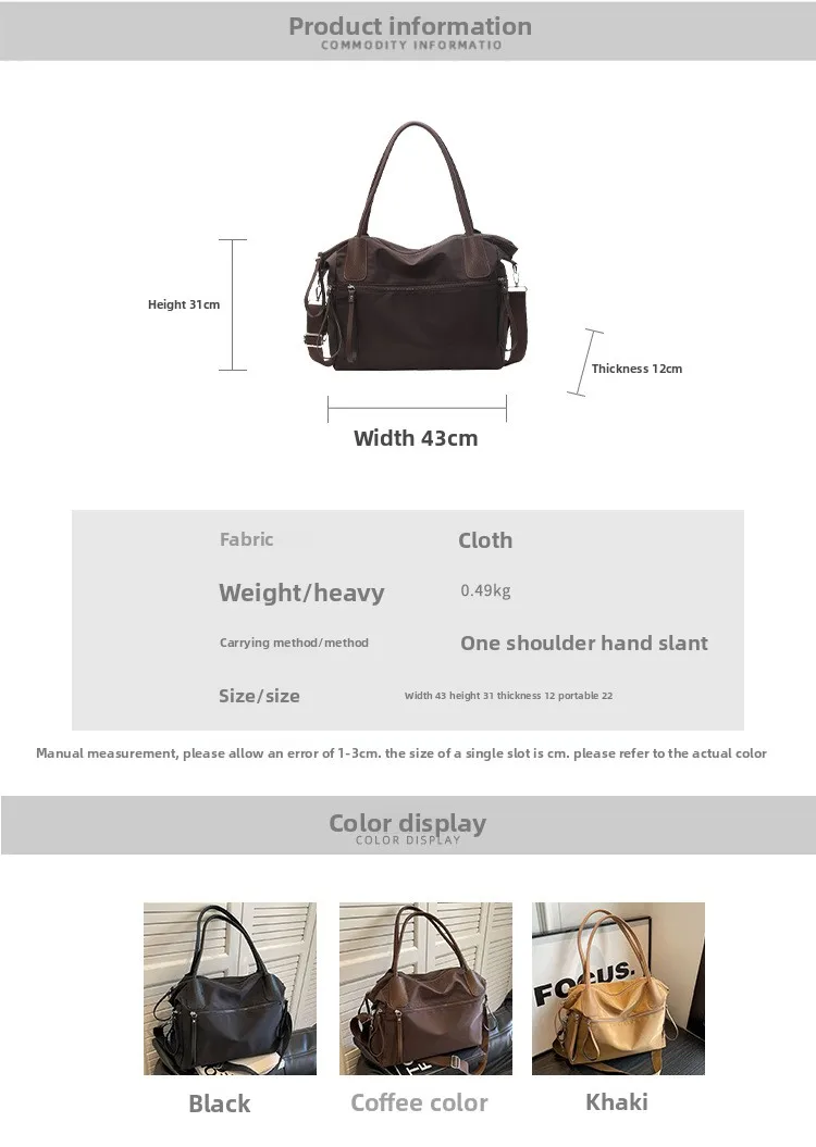 Vintage Nylon Women Shoulder Bag Large Capacity Waterproof Shoulder Bag Daily Commuting Handbag Travel Totes Bags Female Purses