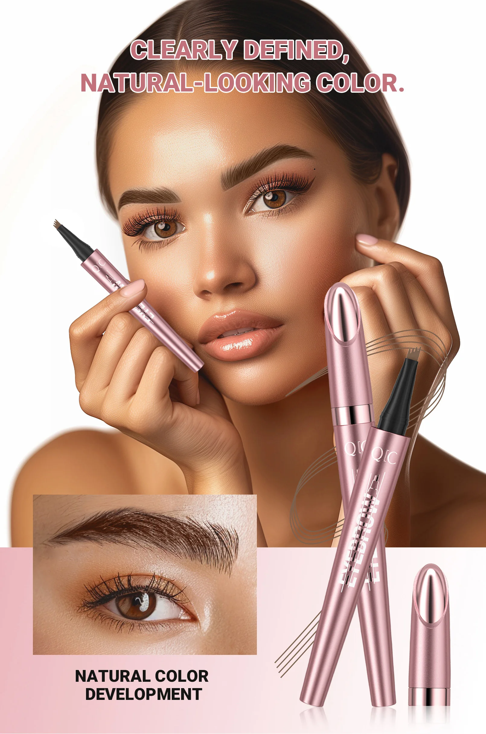 4 Fork Tip Eyebrow Pencil 3D Microblading Waterproof Dark Brown Natural Colour Fine Stroke Magic Eyebrow Pencil 2024 New Ladies