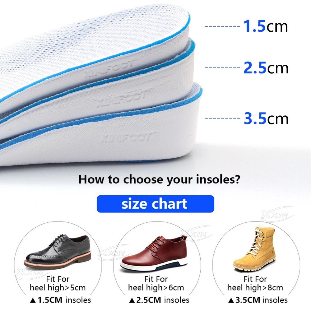 【Xxin】1.5/2.5/3.5cm Height Increase Insoles for Men and Women Memory Foam Arch Support Cushion Shoes Pads Size 35-46