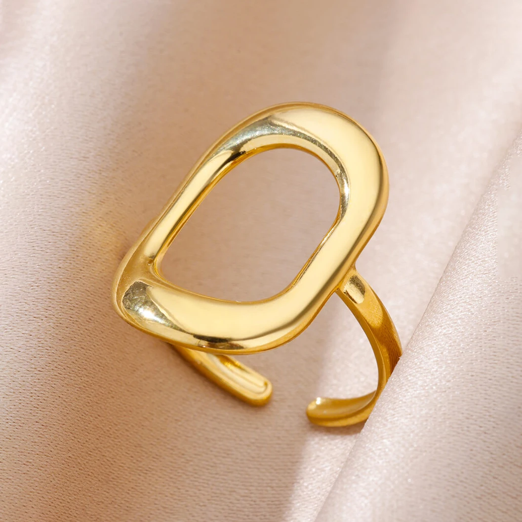 316L Stainless Steel Rings for Women Gold Color Multilayer Geometric Open Ring Vintage Waterproof Wedding Aesthetic Jewelry Gift