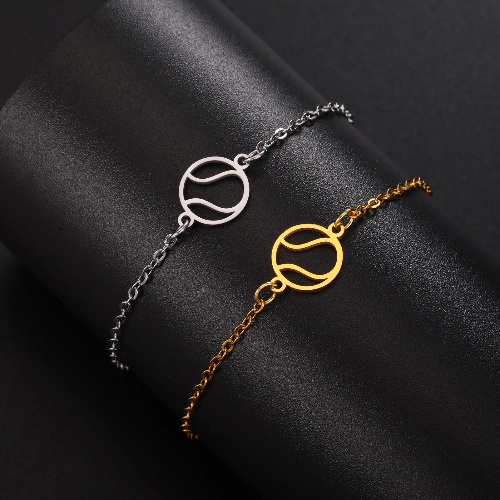 Skyrim Tennis Racket and Ball Charm Bracelet Stainless Steel Red Rope Hand Bracelets for Women Fashion Sport Jewelry Gift