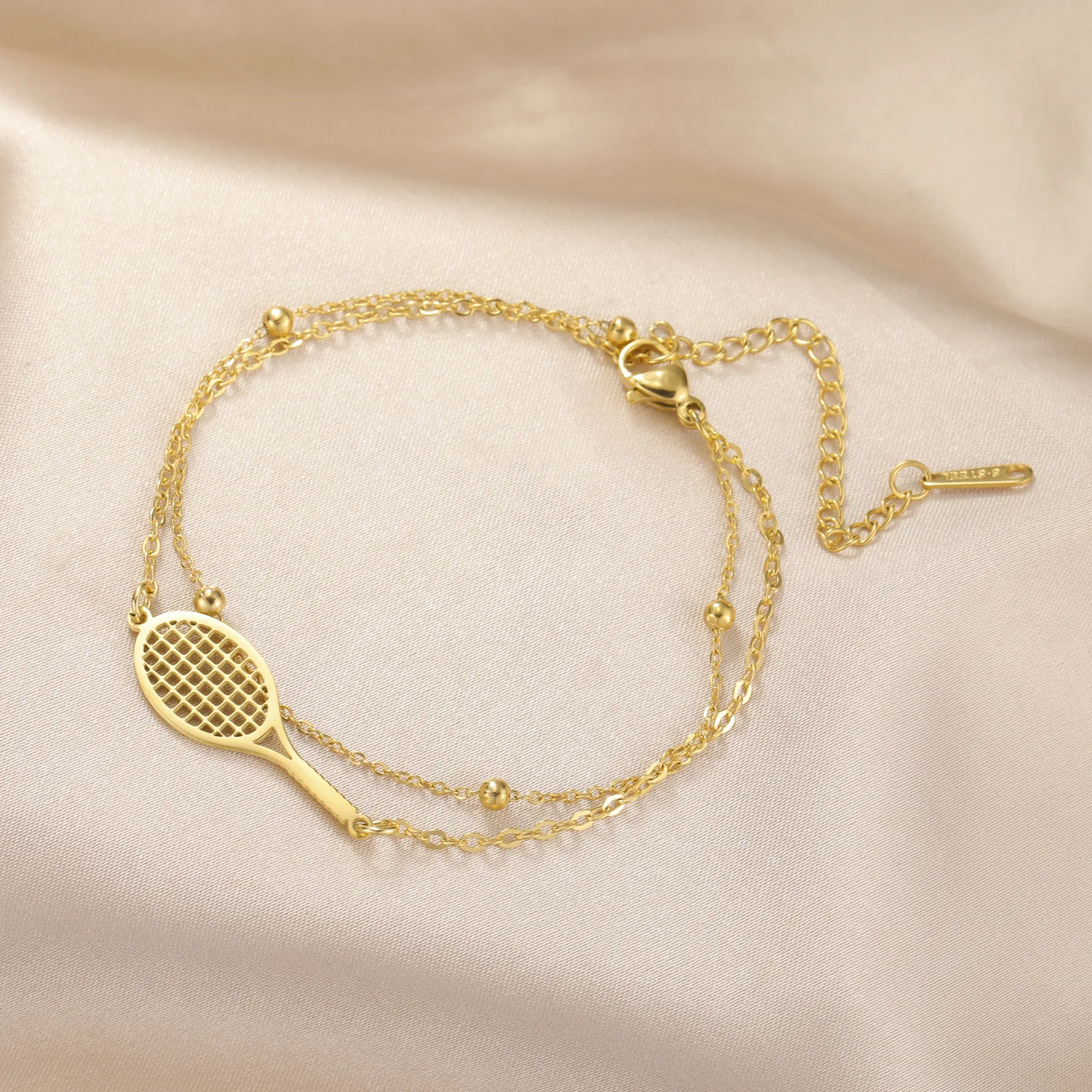 Skyrim Tennis Racket and Ball Charm Bracelet Stainless Steel Red Rope Hand Bracelets for Women Fashion Sport Jewelry Gift