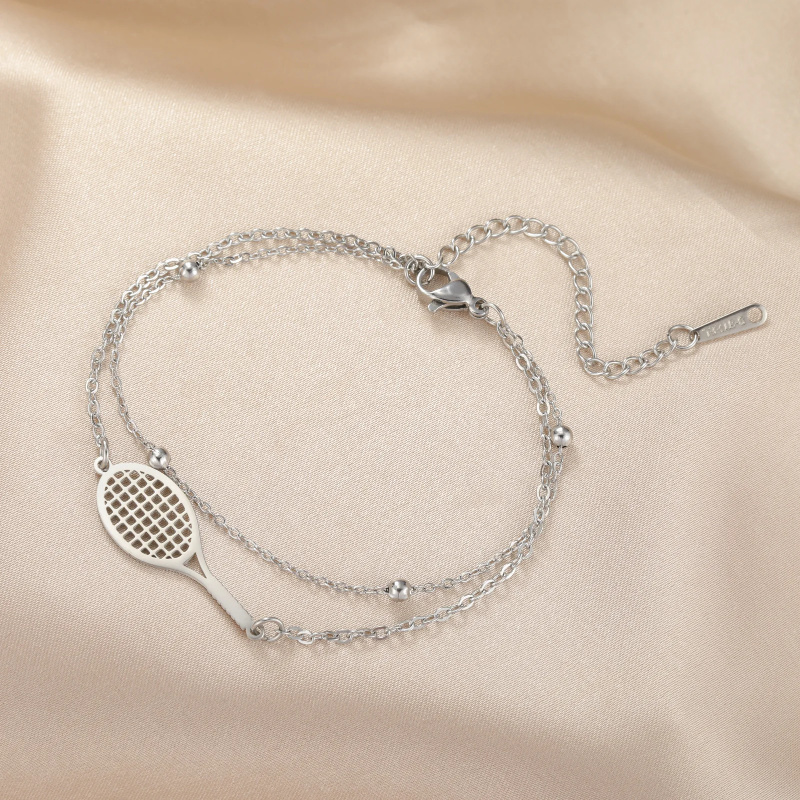 Skyrim Tennis Racket and Ball Charm Bracelet Stainless Steel Red Rope Hand Bracelets for Women Fashion Sport Jewelry Gift
