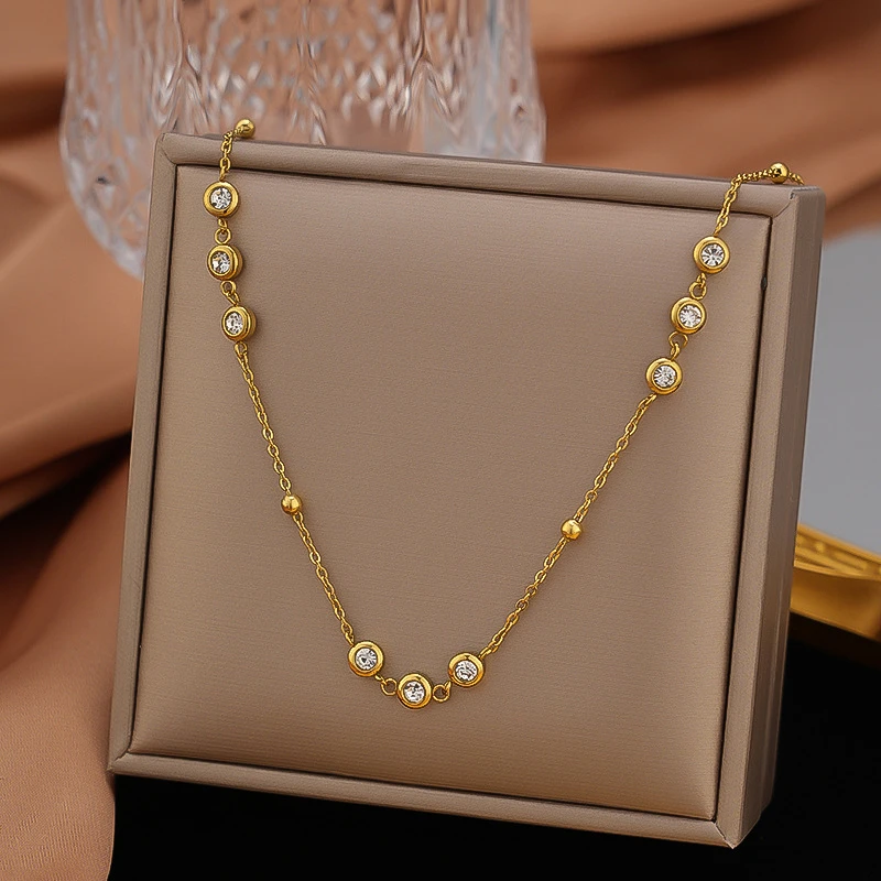 316L Stainless Steel 2025 New Trend 18K Gold-plated Jewelry Set Elegant Style Embed Zircon Woman Charm Chain Necklaces Bracelet