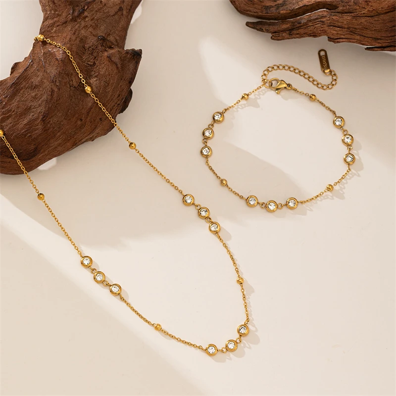 316L Stainless Steel 2025 New Trend 18K Gold-plated Jewelry Set Elegant Style Embed Zircon Woman Charm Chain Necklaces Bracelet