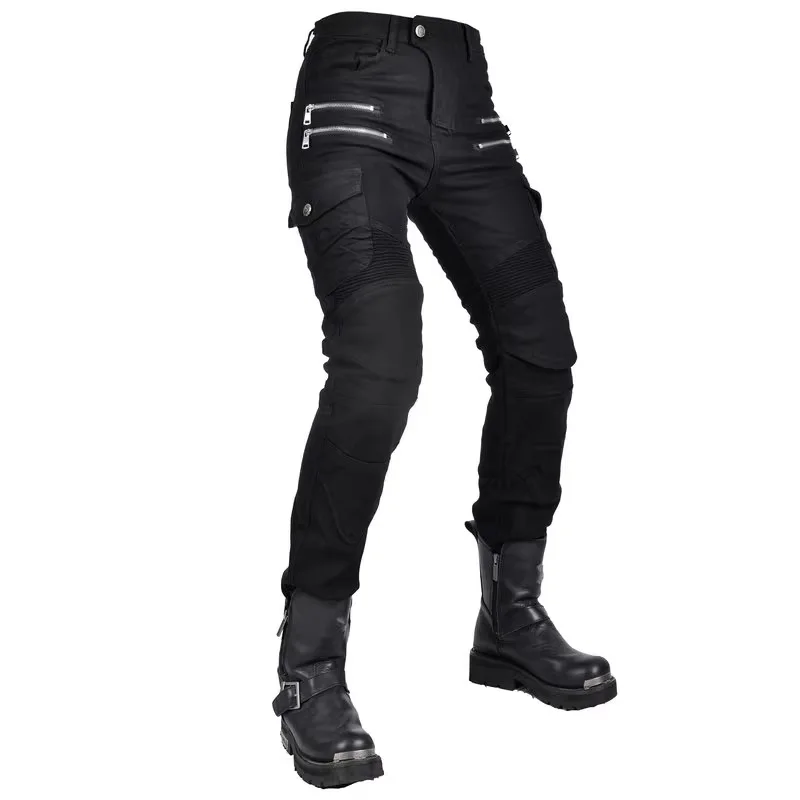 New Motocross Trousers Double Zipper Metal Style Moto Men For Woman Outdoor Riding Jeans With Protective Gear Motorcycle Pants