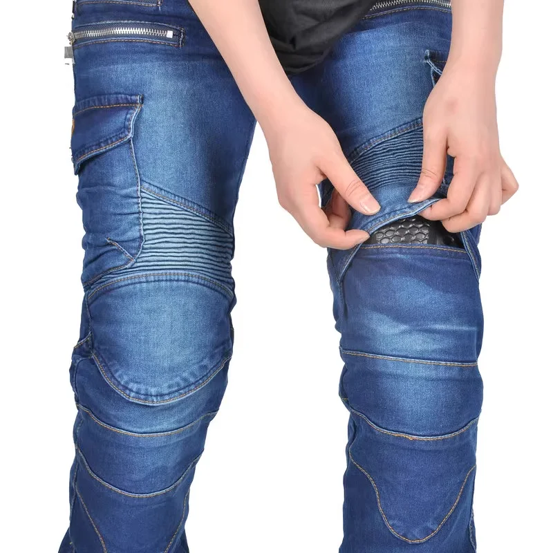 New Motocross Trousers Double Zipper Metal Style Moto Men For Woman Outdoor Riding Jeans With Protective Gear Motorcycle Pants