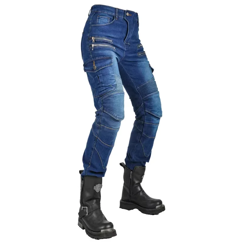 New Motocross Trousers Double Zipper Metal Style Moto Men For Woman Outdoor Riding Jeans With Protective Gear Motorcycle Pants