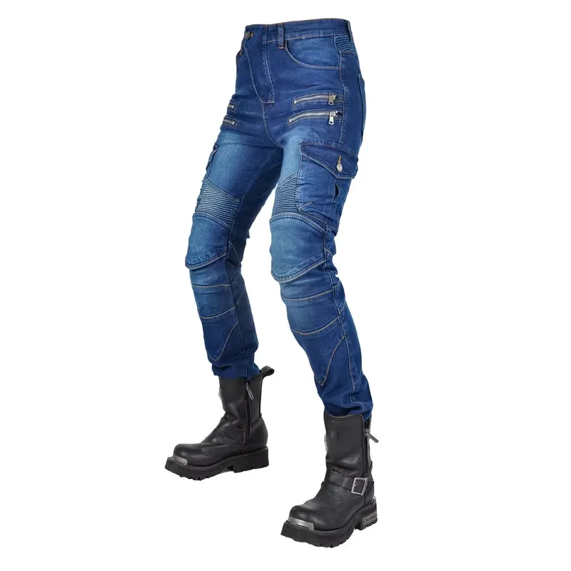 New Motocross Trousers Double Zipper Metal Style Moto Men For Woman Outdoor Riding Jeans With Protective Gear Motorcycle Pants