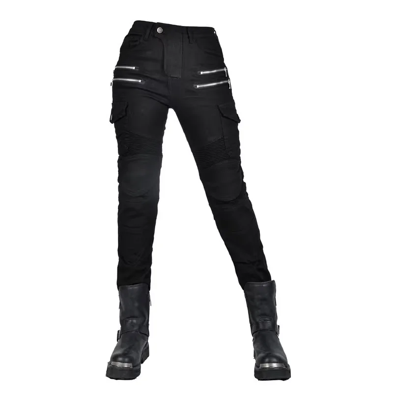 New Motocross Trousers Double Zipper Metal Style Moto Men For Woman Outdoor Riding Jeans With Protective Gear Motorcycle Pants
