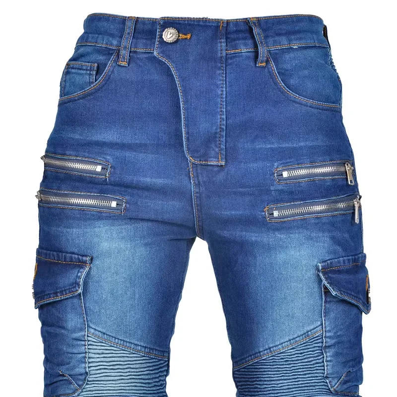 New Motocross Trousers Double Zipper Metal Style Moto Men For Woman Outdoor Riding Jeans With Protective Gear Motorcycle Pants