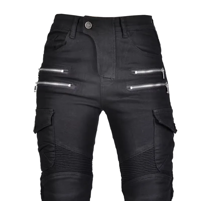 New Motocross Trousers Double Zipper Metal Style Moto Men For Woman Outdoor Riding Jeans With Protective Gear Motorcycle Pants
