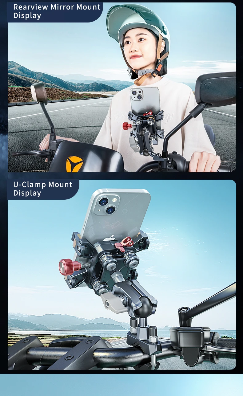 Metal Alloy Shockproof Motorcycle Phone Holder Vibration Dampener 360 Rotation Motorbike Bicycle Bike Scooter Phone Stand Mount