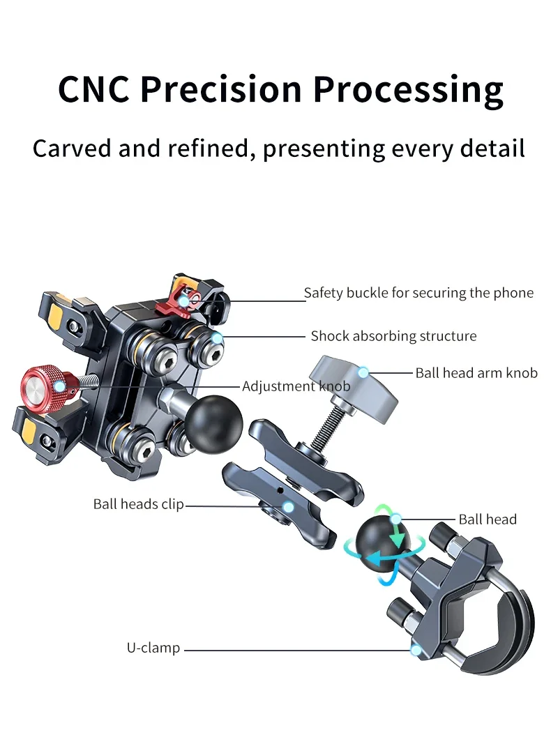 Metal Alloy Shockproof Motorcycle Phone Holder Vibration Dampener 360 Rotation Motorbike Bicycle Bike Scooter Phone Stand Mount