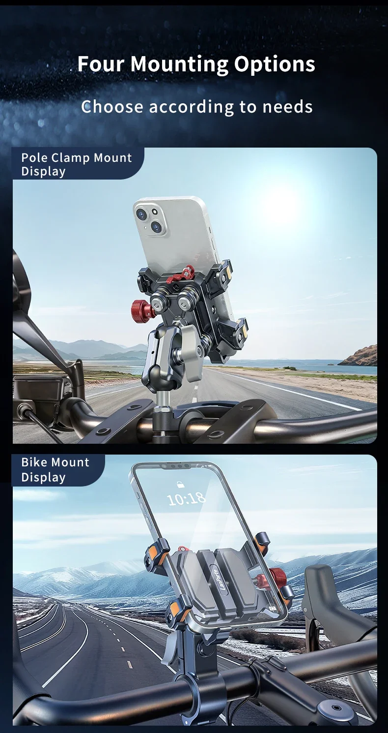 Metal Alloy Shockproof Motorcycle Phone Holder Vibration Dampener 360 Rotation Motorbike Bicycle Bike Scooter Phone Stand Mount