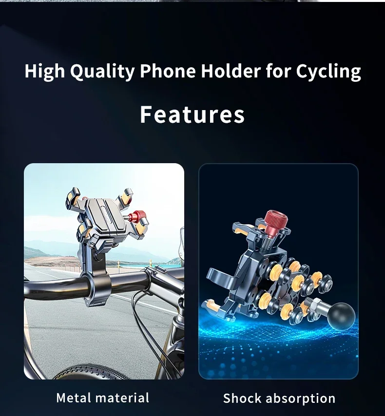 Metal Alloy Shockproof Motorcycle Phone Holder Vibration Dampener 360 Rotation Motorbike Bicycle Bike Scooter Phone Stand Mount