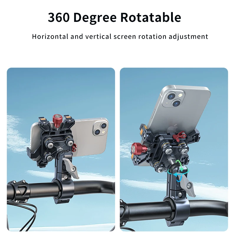 Metal Alloy Shockproof Motorcycle Phone Holder Vibration Dampener 360 Rotation Motorbike Bicycle Bike Scooter Phone Stand Mount