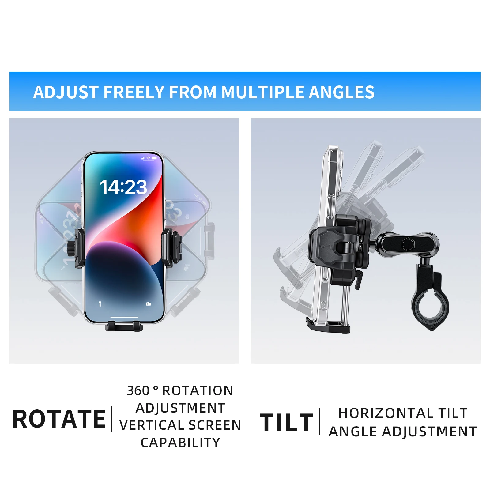 TOSUOD Bike Phone Holder 360° View Bicycle Phone Holder Stand Motorcycle Shockproof Phone Bracket