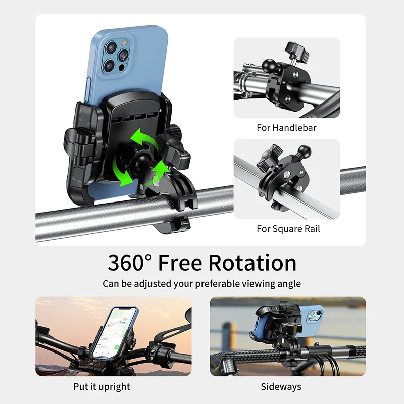 Aluminum Motorcycle USB Phone Holder Handlebar Rear-View Mirror Mount Charger with USB C Fast Charge Port for 5.4"-7.2" Phones
