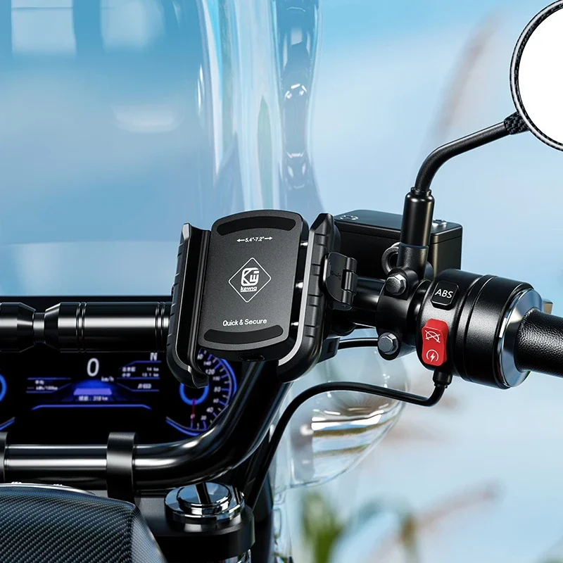 Aluminum Motorcycle USB Phone Holder Handlebar Rear-View Mirror Mount Charger with USB C Fast Charge Port for 5.4"-7.2" Phones
