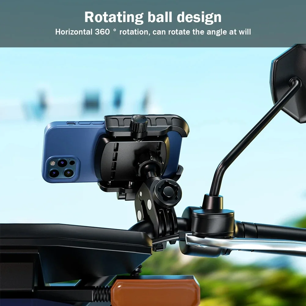 Aluminum Motorcycle USB Phone Holder Handlebar Rear-View Mirror Mount Charger with USB C Fast Charge Port for 5.4"-7.2" Phones